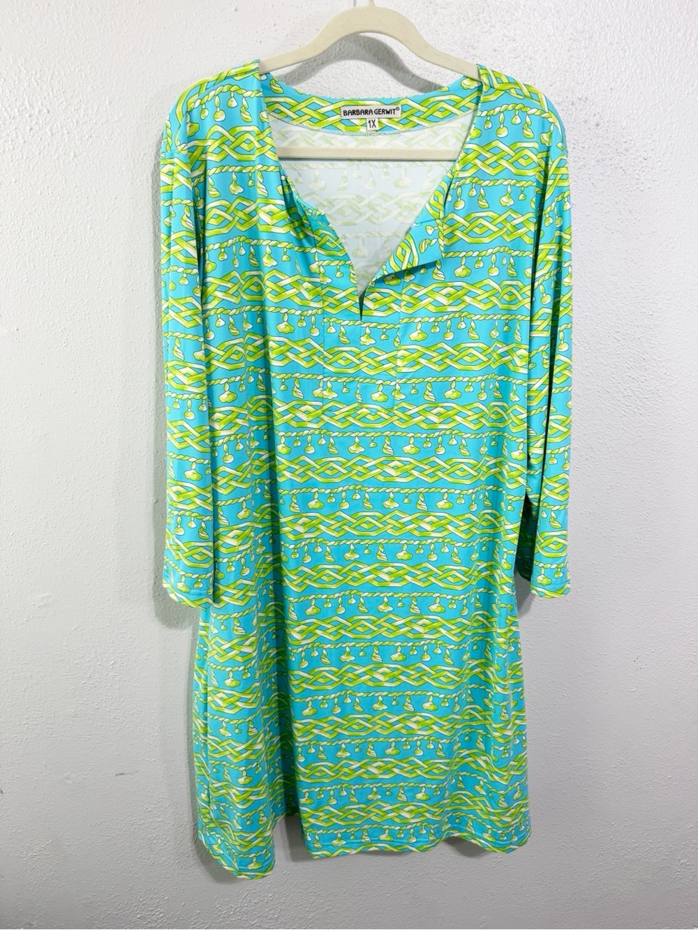 Barbara Gerwit Aqua & Lime Patterned Cover-Up Dress 1x